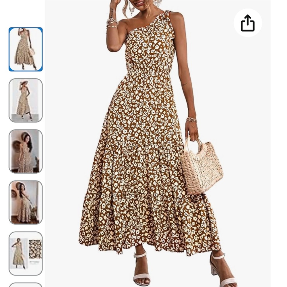 PRETTYGARDEN Summer Floral One Shoulder Maxi Dress Ruffle Beach Long Size XL